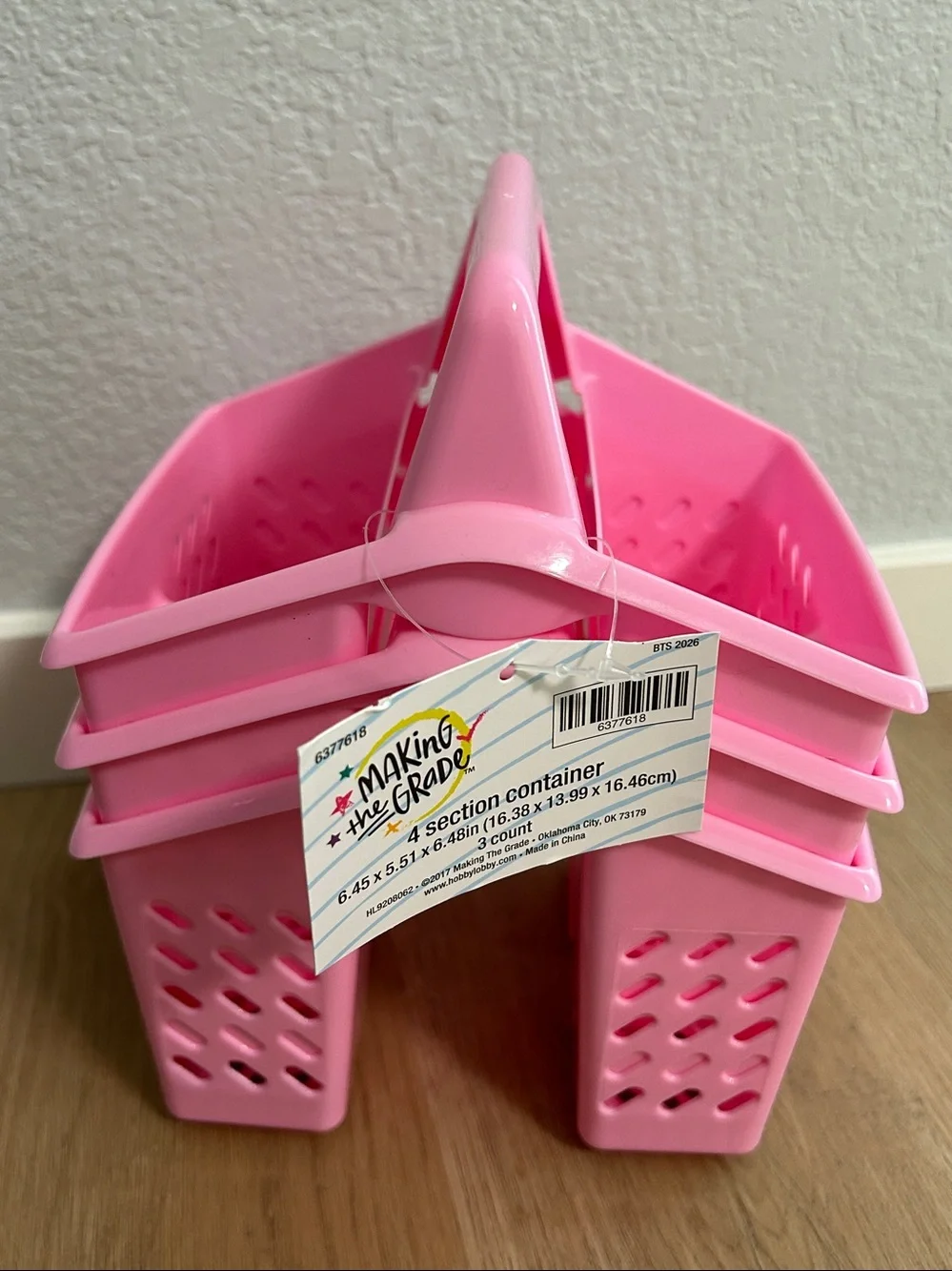 3 Pack Pink Plastic Storage Tote Caddy Organizer with Handle-4 Section Container